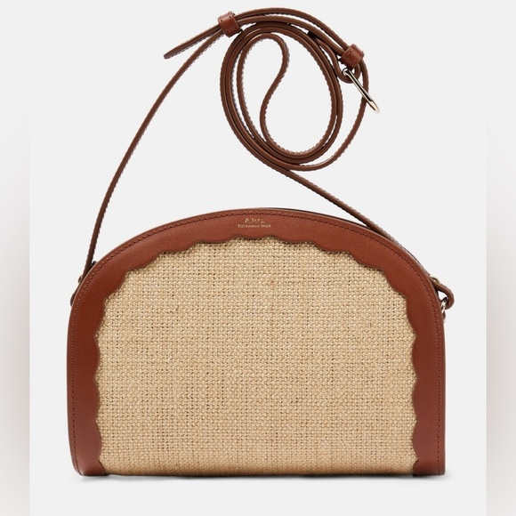 A.P.C. Handbags - A.P.C. Demi Lune Jute Raffia Leather Crossbody Purse Bag Noisette Brown Tan